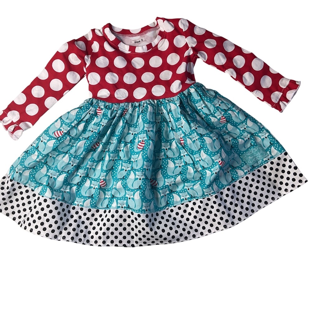 Kids Size 2 Polka Dot fox Dress Long Sleeve New w/o tags Ruffle‎ Hem